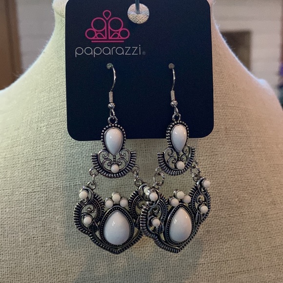 White and Silver Statement Earrings - Picture 3 of 4